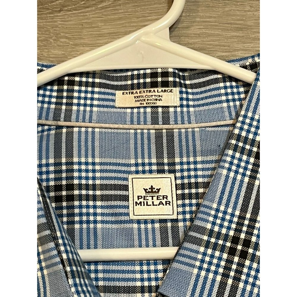 Peter Millar Blue Plaid Cotton Button Front Long Sleeve Shirt Size XXL - Picture 3 of 6